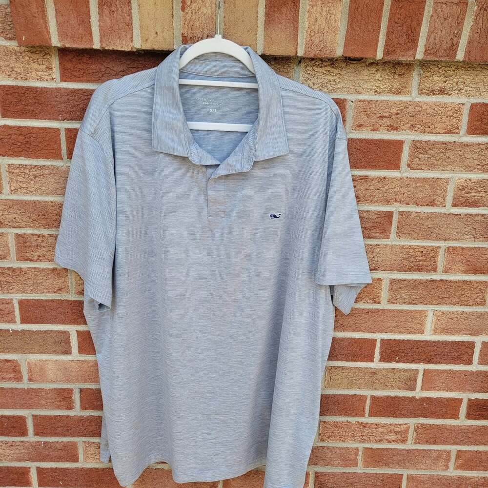 Vineyard Vines Performance Polo Shirt Men's Size XXL Grey and White Stripes